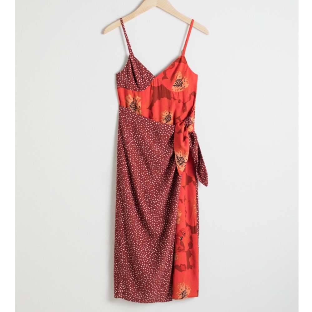 & Other Stories duo print midi dress, size: 2, 100% viscose